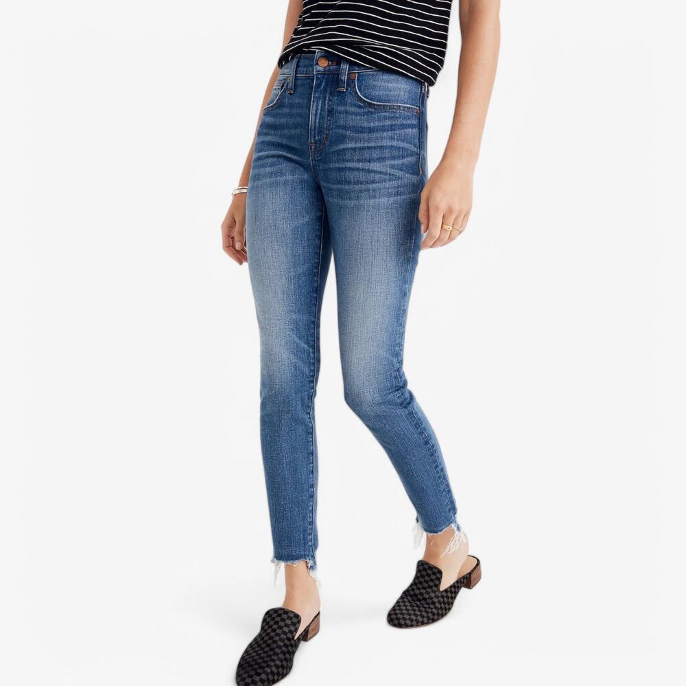 Madewell Skinny Jeans Size 24 High Rise Raw Hem Distressed Clean Blue
